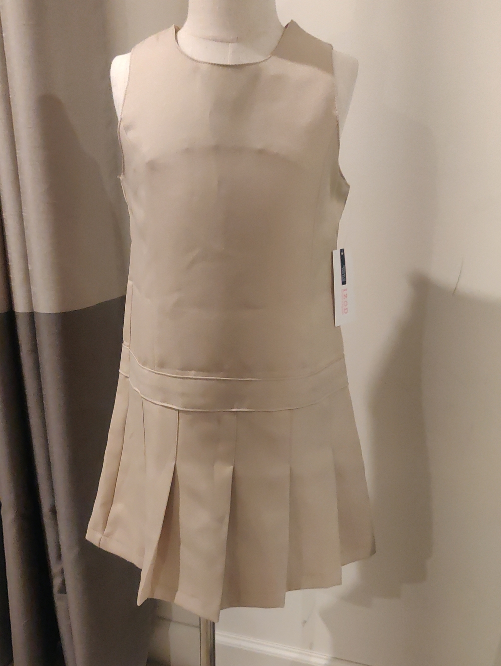 New!Izod Girls Sleeveless Pleated School Dress in Beige Uniform Y2K Cottagecore